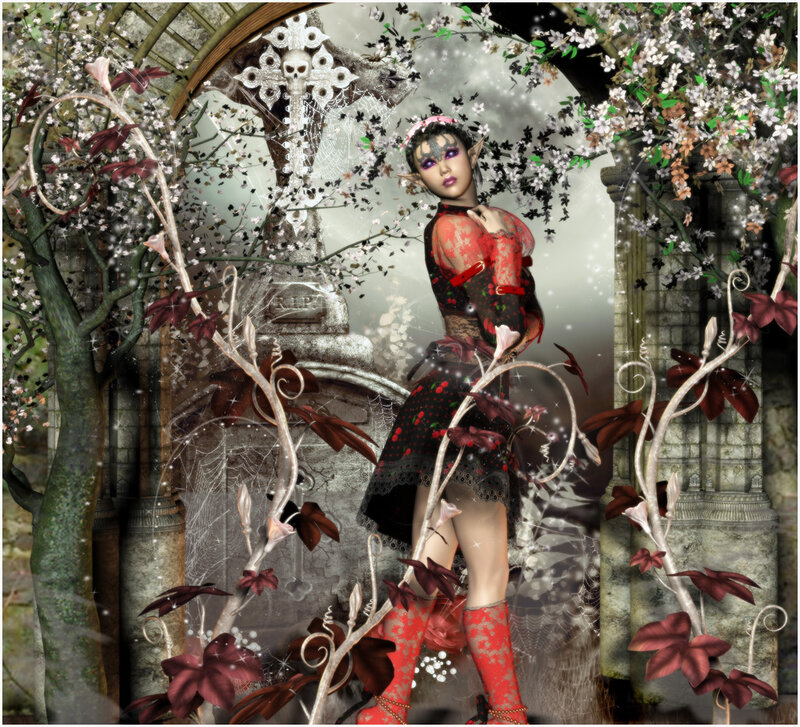Elf Woman in Graveyard