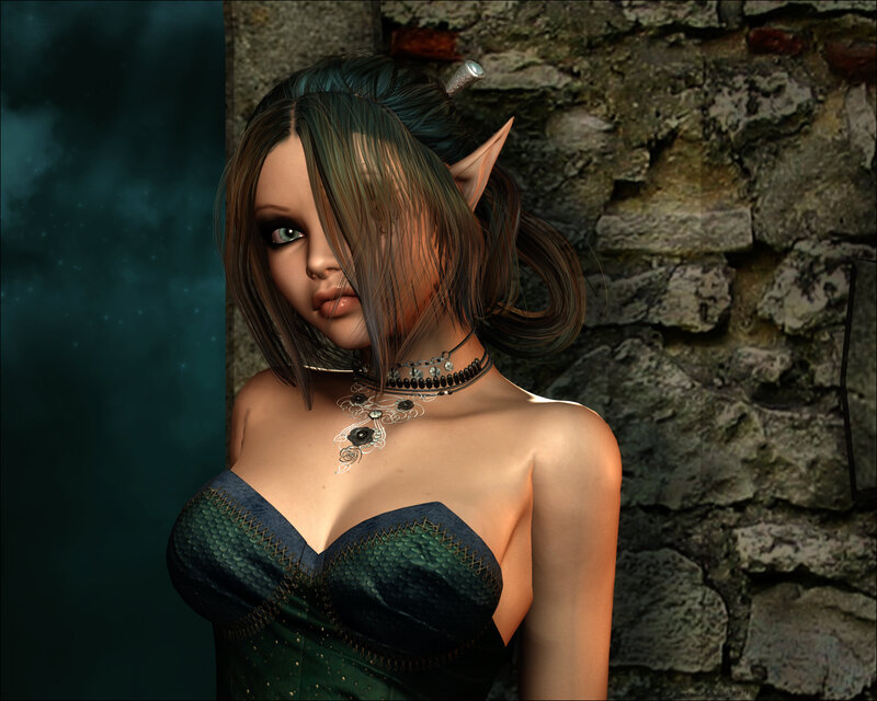 Elf Woman in Green Dress — Dramatic