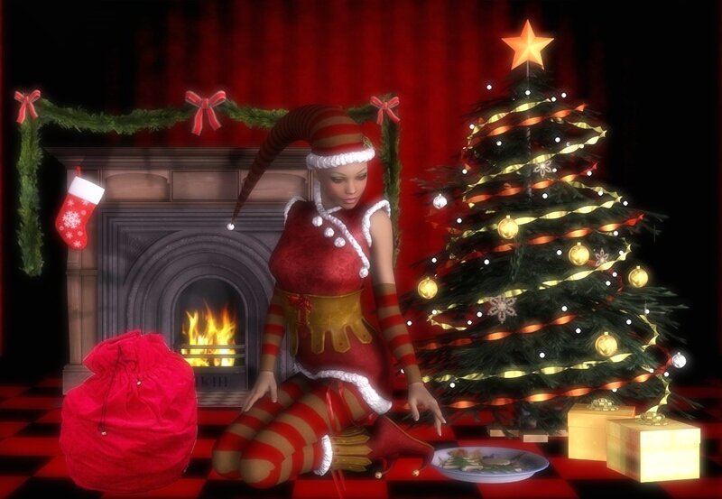 Elf Woman in Holiday Scene