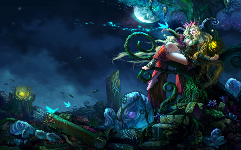 elf woman in moonlit forest