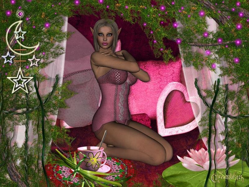 elf woman in pink fantasy setting