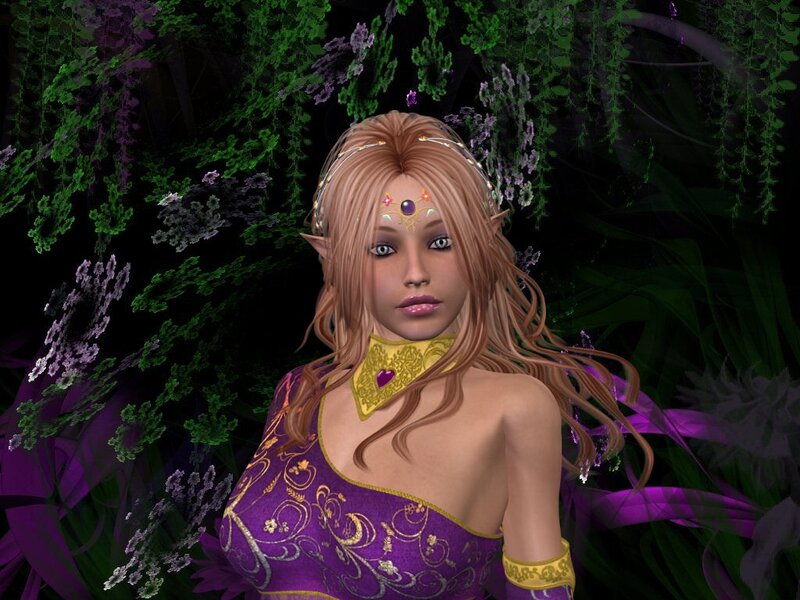 Elf Woman in Purple Dress — Serene, Night