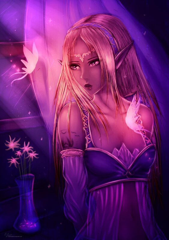 elf woman in purple light