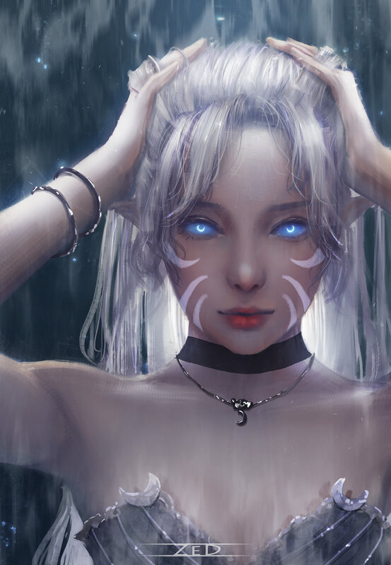 Elf Woman in Rain — White