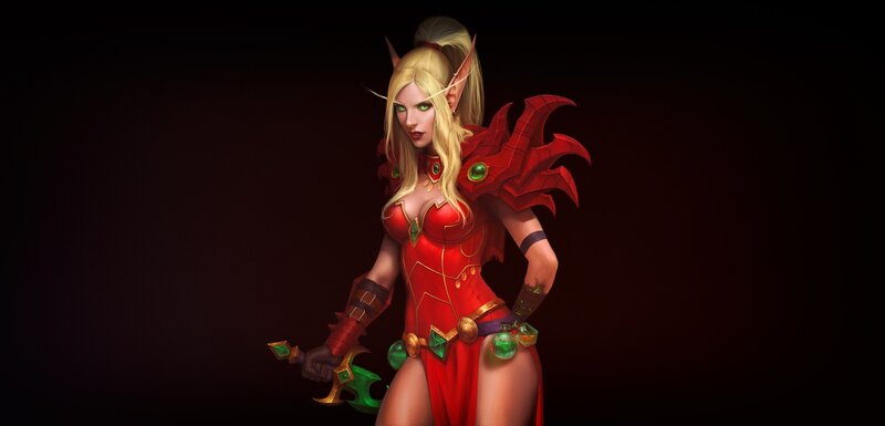 Elf Woman in Red Armor — Dramatic, Digital Art