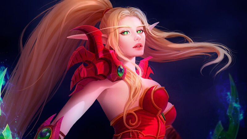 Elf Woman in Red Armor — Dramatic