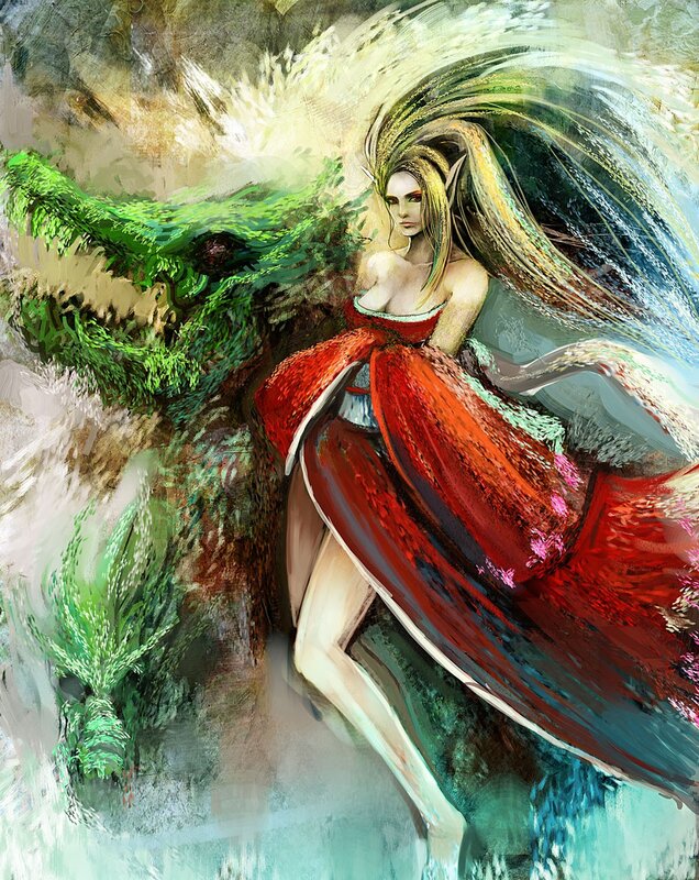 elf woman in red dress