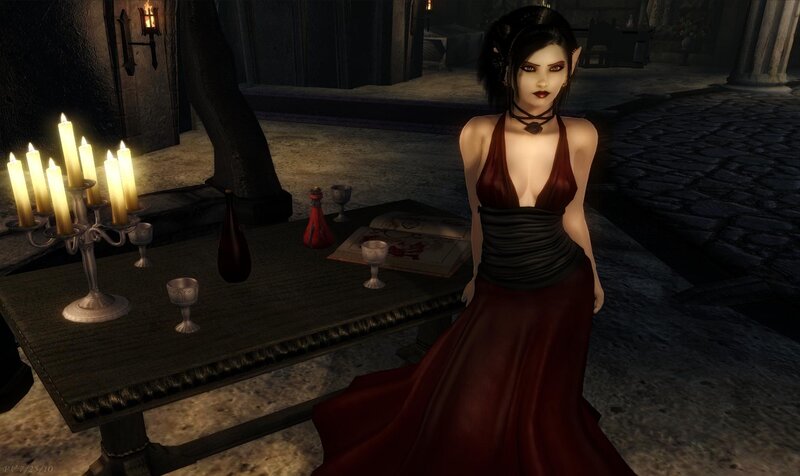 elf woman in red dress