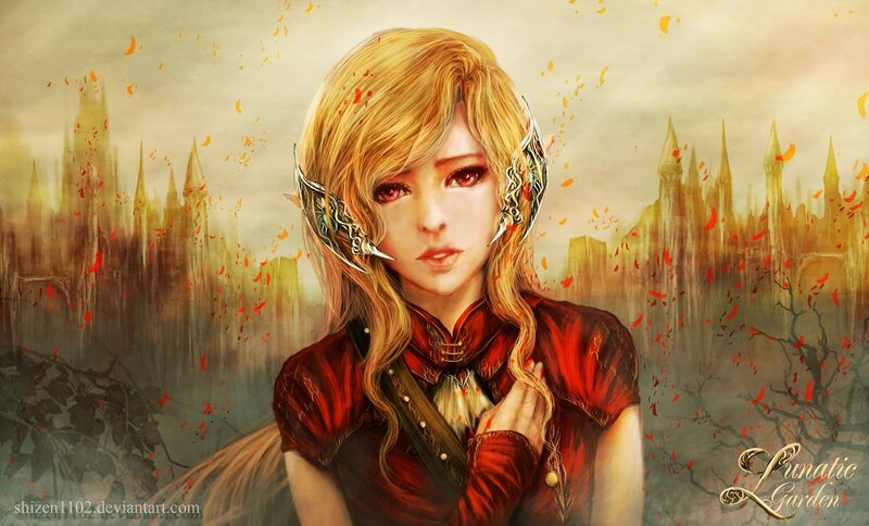 Elf Woman in Red Dress — Dramatic, Autumn