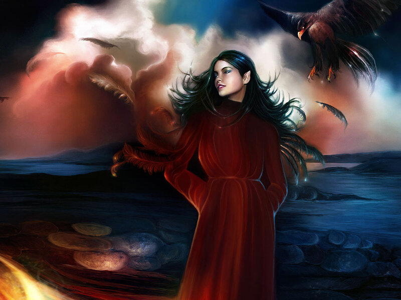 Elf Woman in Red Dress — Dramatic, Night