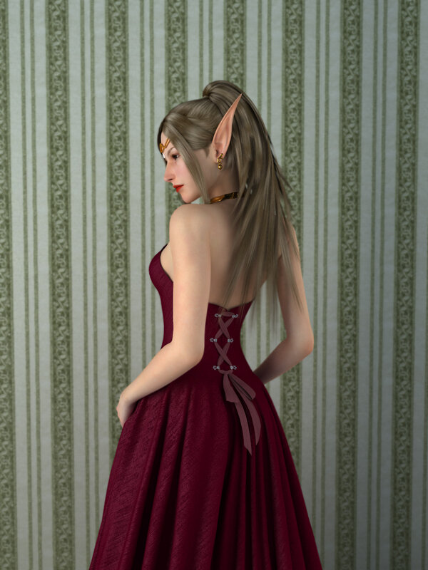 elf woman in red dress