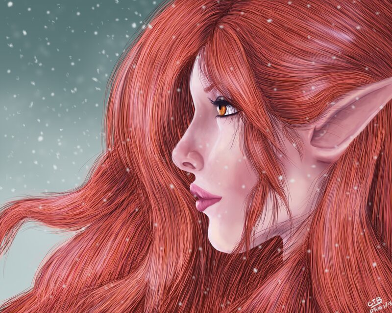 Elf Woman in Snow — Red