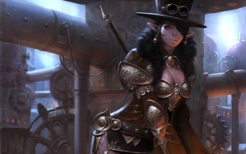 Elf Woman in Steampunk Armor — Brown