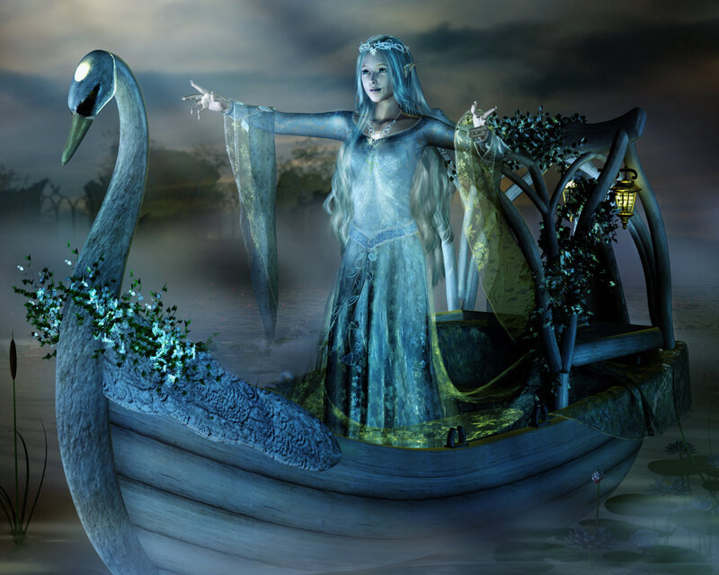 Elf Woman in Swan Boat — Blue