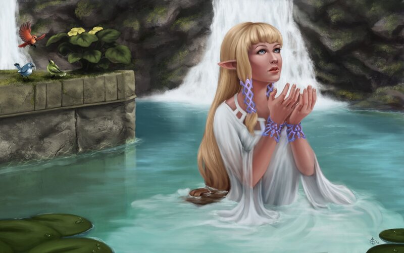 Elf Woman in Waterfall