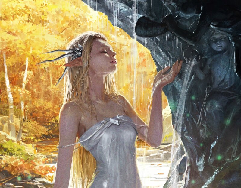 Elf Woman in Waterfall — Yellow