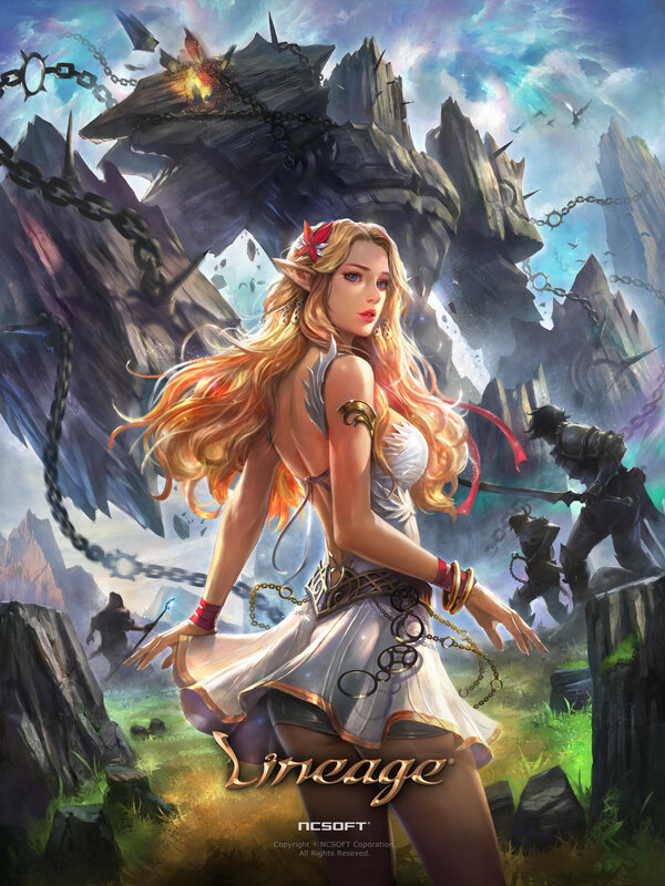 Elf Woman in White Dress — Dramatic, Digital Art, Chains