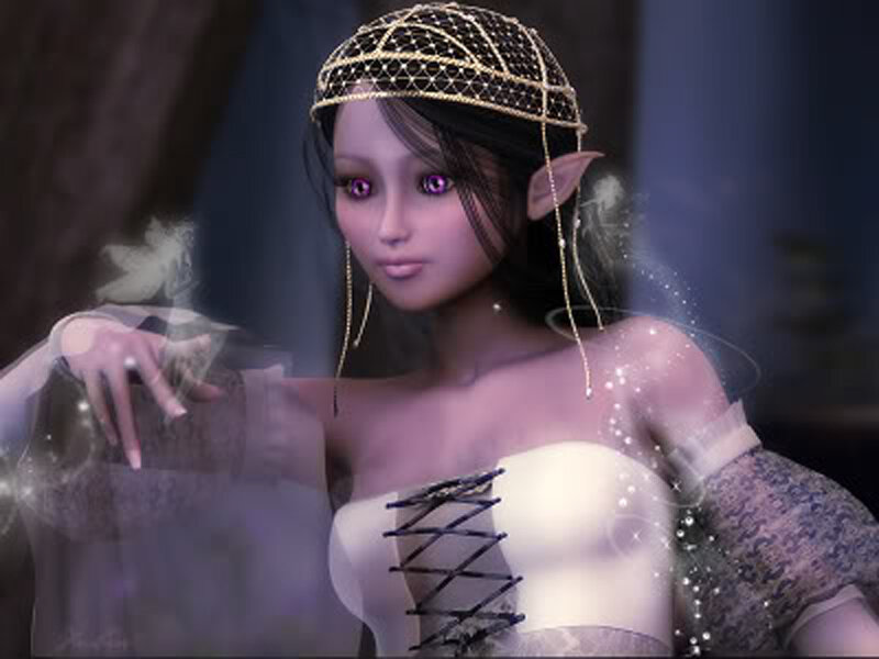Elf Woman in White Dress — Purple, Mystical