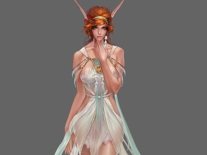 Elf Woman in White Dress — Serene, Digital Art, Pointed Ears