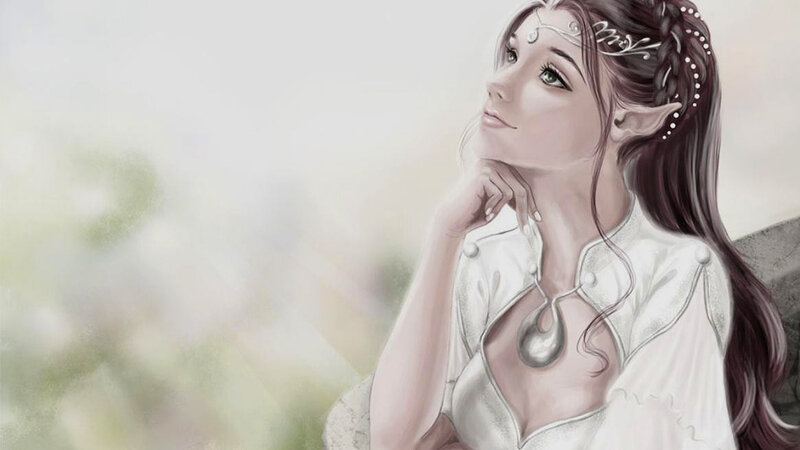 Elf Woman in White Dress — Serene, Digital Art