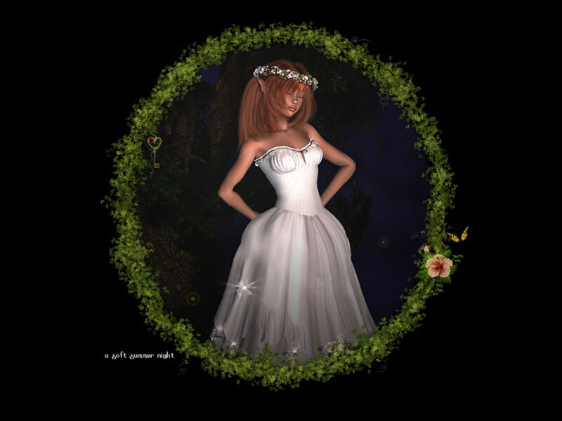 Elf Woman in White Dress — Serene, Night, Digital Art