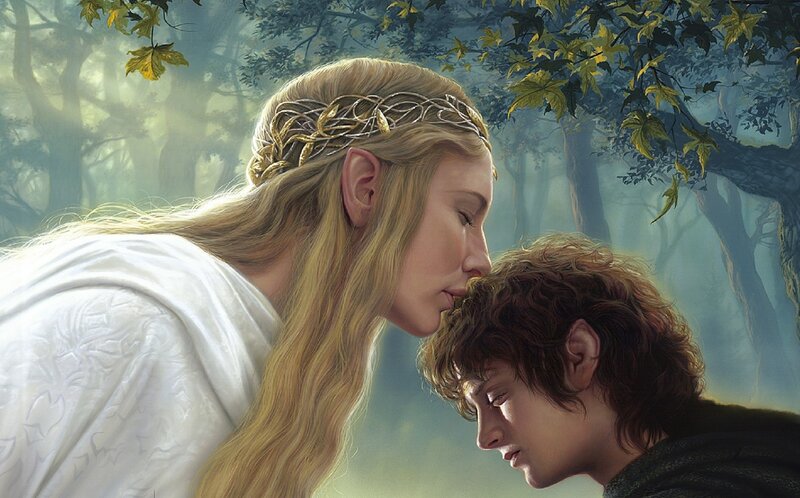 Elf Woman Kissing Hobbit — Green