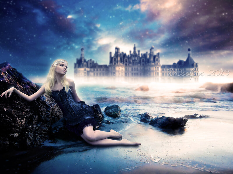 Elf Woman on Beach — Blue, Dramatic