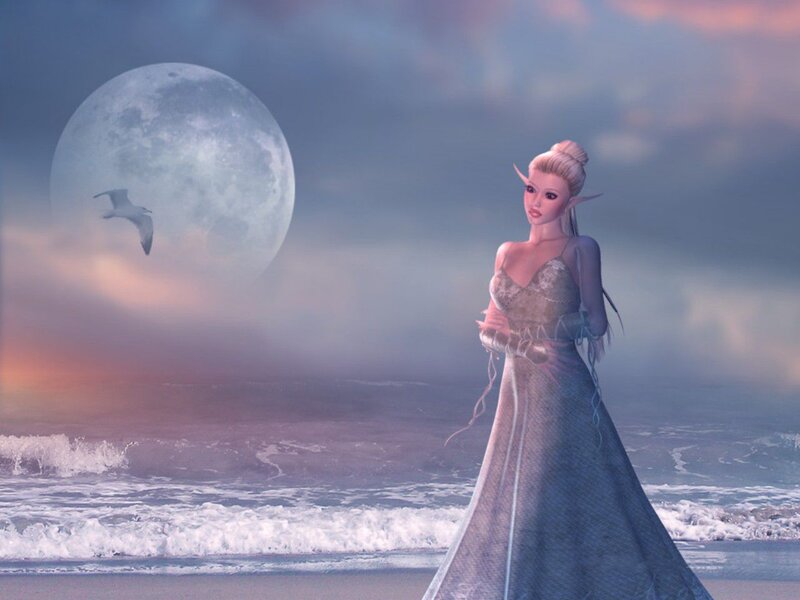 Elf Woman on Beach — Blue