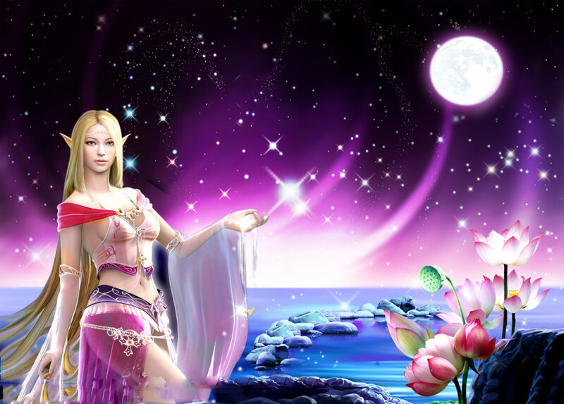 Elf Woman on Moonlit Shore