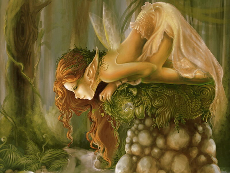 Elf Woman on Mushroom — Green