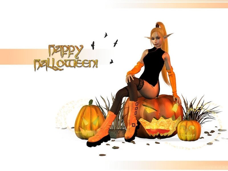 Elf Woman on Pumpkin