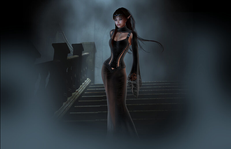 elf woman on stone stairs