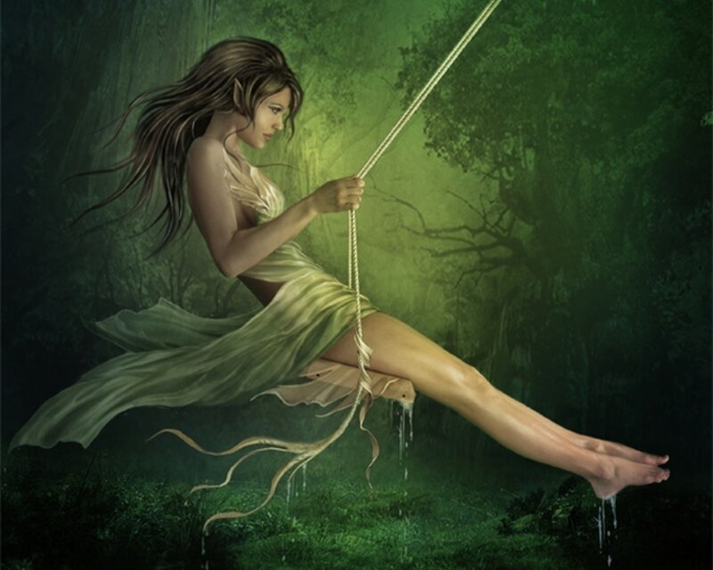 Elf Woman on Swing