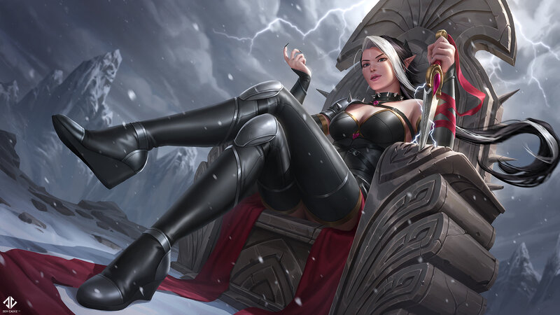 Elf Woman on Throne — Black, Dramatic