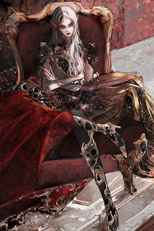 Elf Woman on Throne — Red