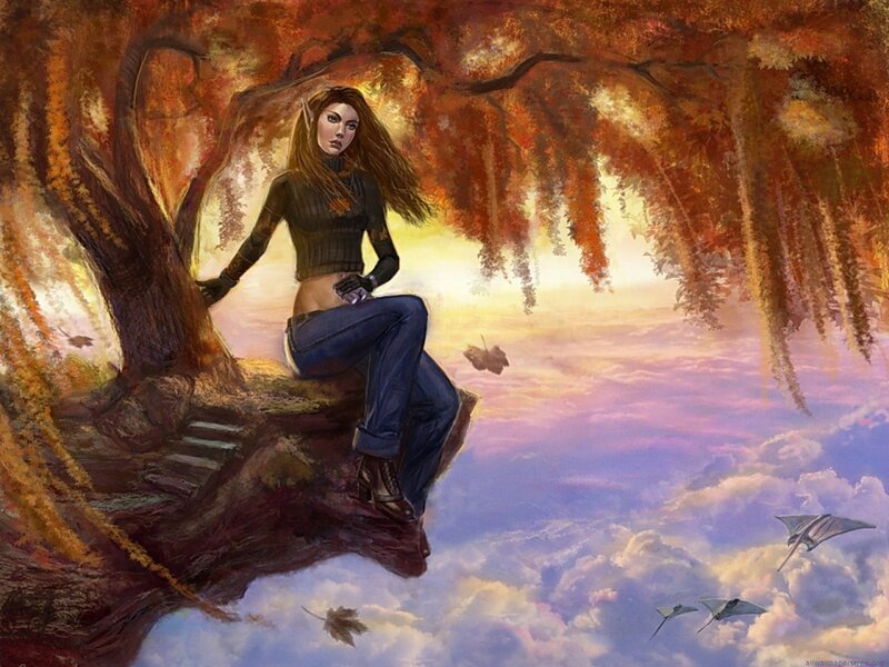 Elf Woman on Tree Branch — Orange