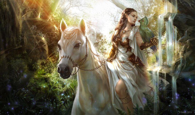 Elf Woman on White Horse — Serene
