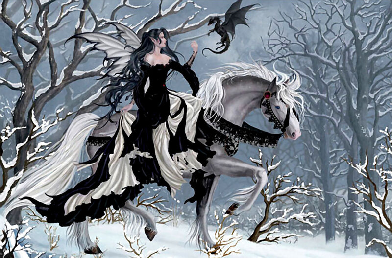 Elf Woman on White Horse