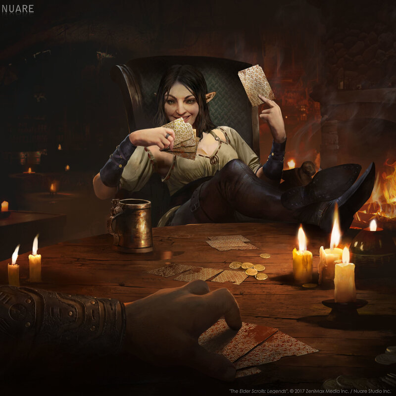 Elf Woman Playing Cards