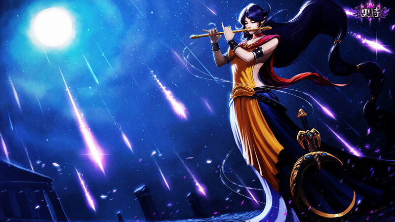 Elf Woman Playing Flute — Blue, Dramatic, Night