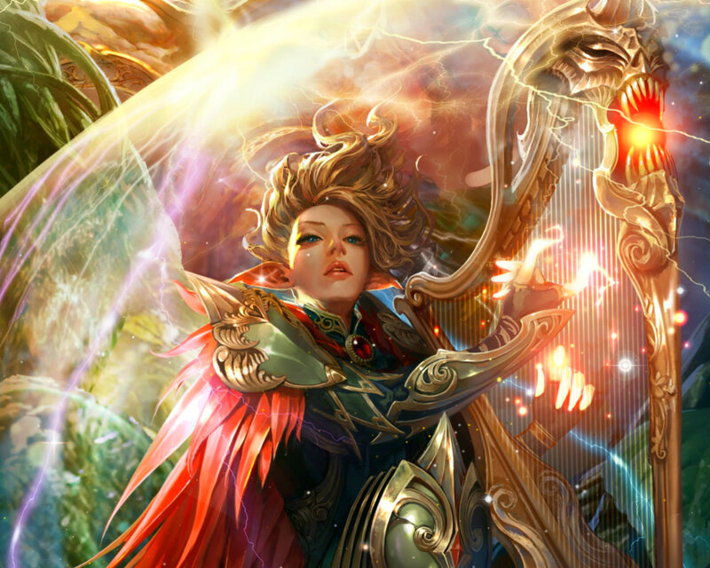 Elf Woman Playing Harp — Gold