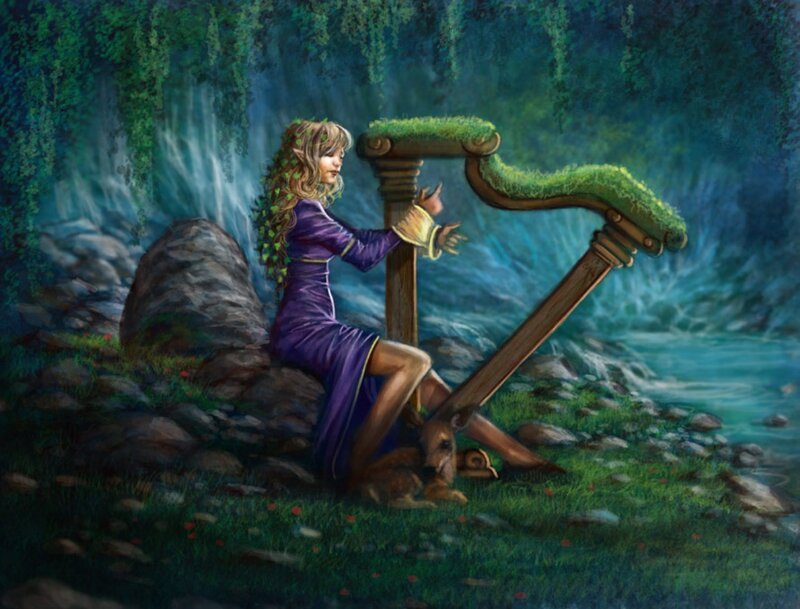Elf Woman Playing Harp