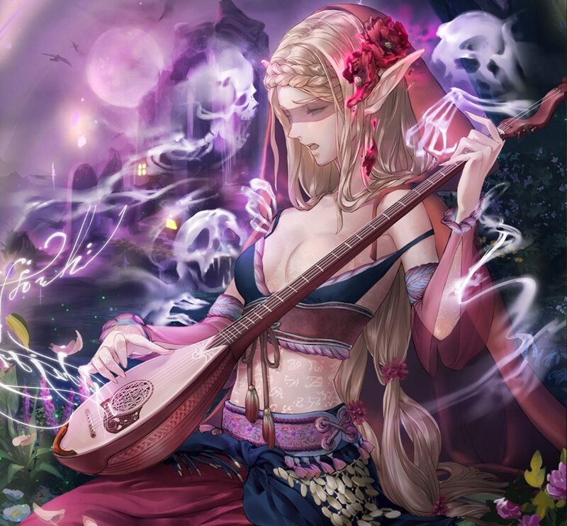 Elf Woman Playing Lute