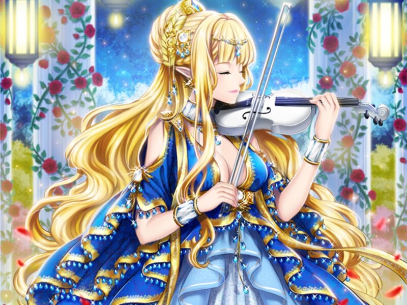 Elf Woman Playing Violin — Blue, Serene
