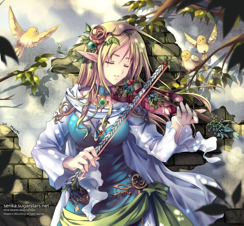 Elf Woman Playing Violin — Blue