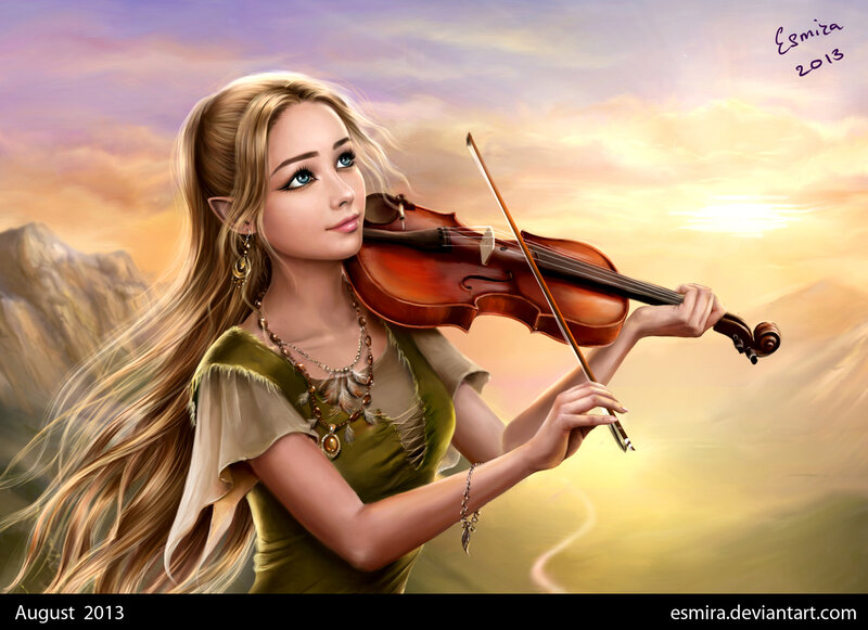 Elf Woman Playing Violin — Gold