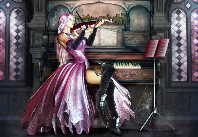 Elf Woman Playing Violin — Purple