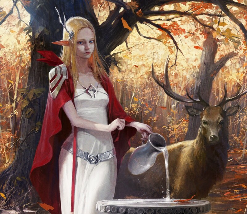 Elf Woman Pouring Water — White