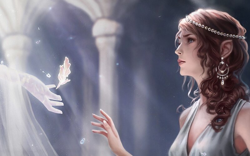 Elf Woman Reaching Out — Gray