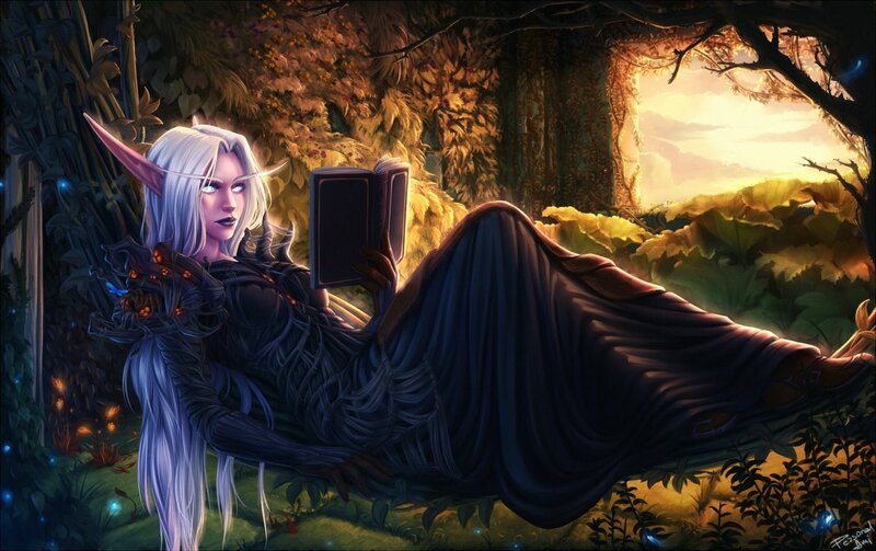 Elf Woman Reading Book — Black